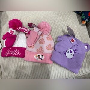 Barbie, Care Bears and Disney Princess Themed Winter Hat and Glove Set - NWT